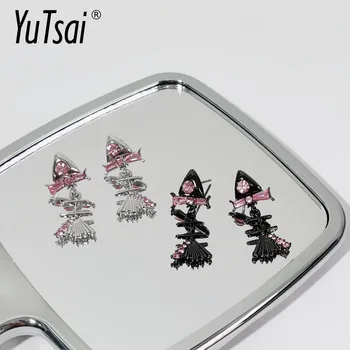 YUTSAI модерен черно-бели обеци във формата на риба кост, романтични розови геометрични обеци с кристали за жени YT1457