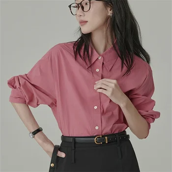 Пролетно новост 2023, дамски изключителна риза цветове на дъгата, памучен привлекателна универсална базова проста блуза, топ модерен